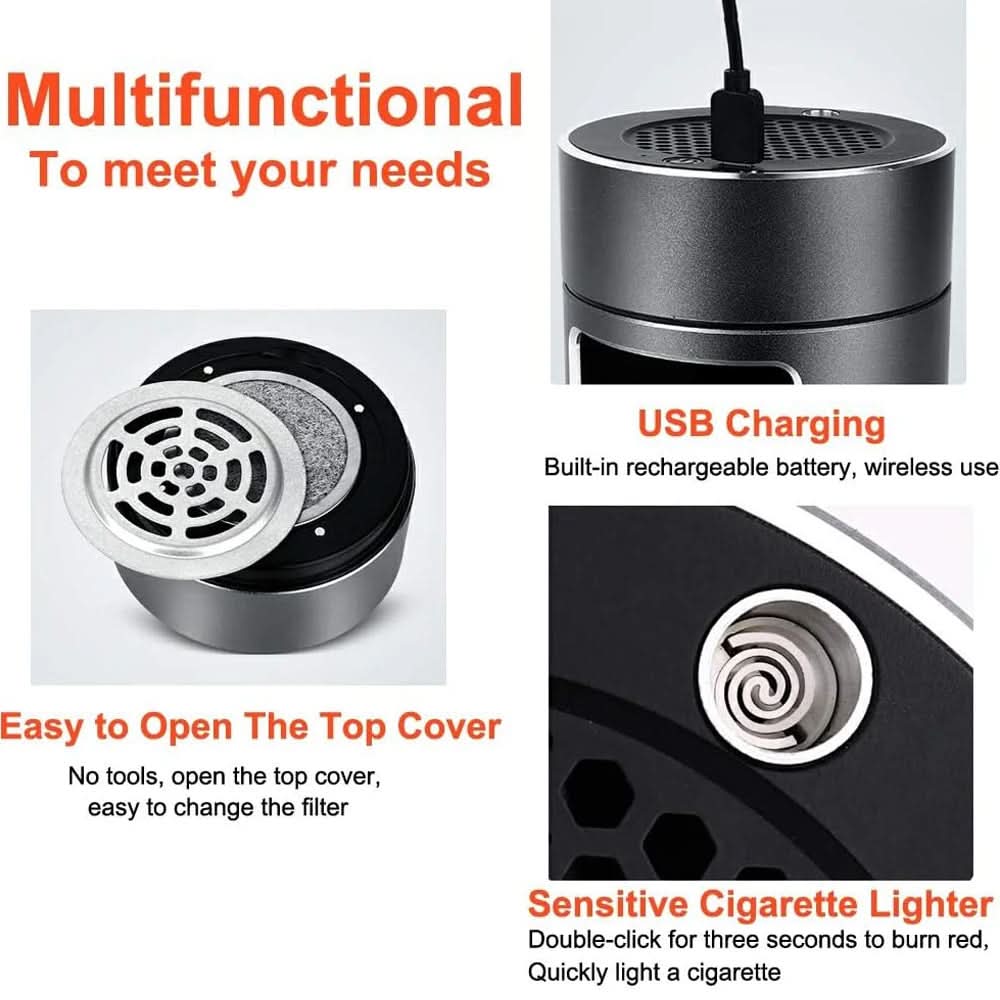 USB-Powered Ashtray with HEPA Filter &amp; Ionizer