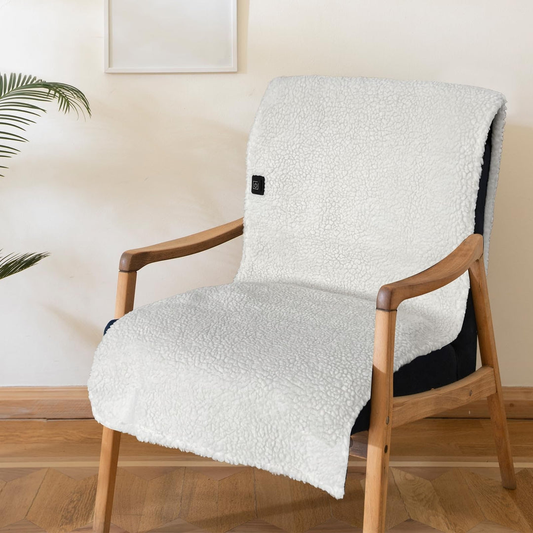 USB-Powered Sherpa Fleece Heated Seat Cushion and Desk Chair Pad with Dual Zones and Ties