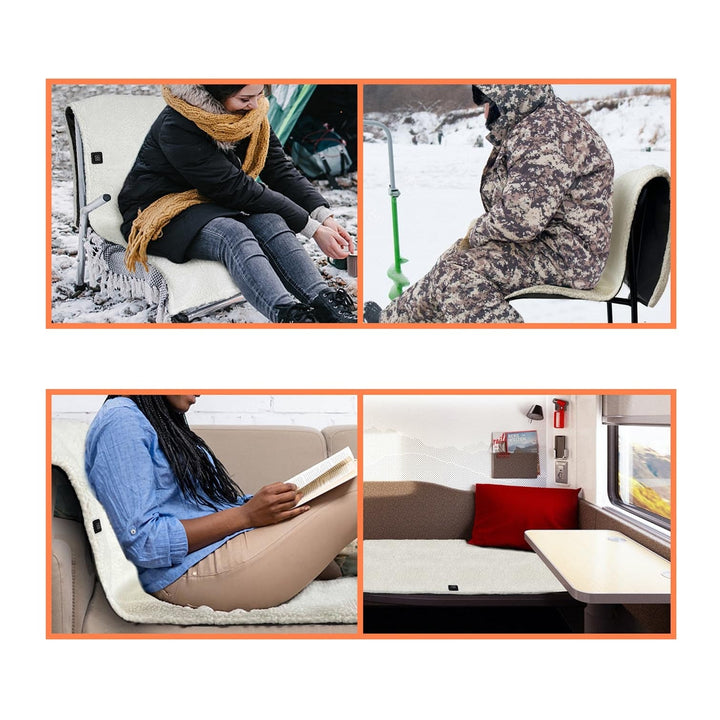 USB-Powered Sherpa Fleece Heated Seat Cushion and Desk Chair Pad with Dual Zones and Ties