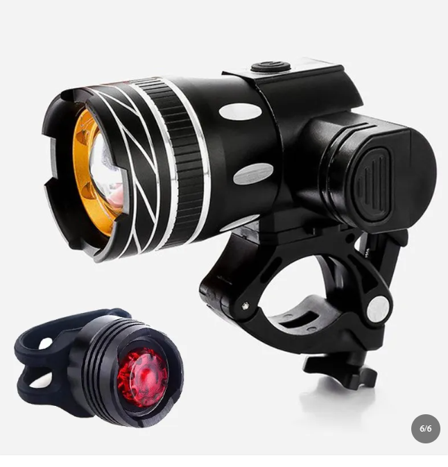 USB Rechargeable LED Bicycle Headlight and Taillight Set for Road and Mountain Bikes