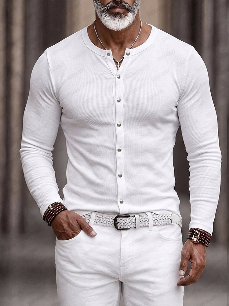 Versatile Simple Knit Button-Up Shirt