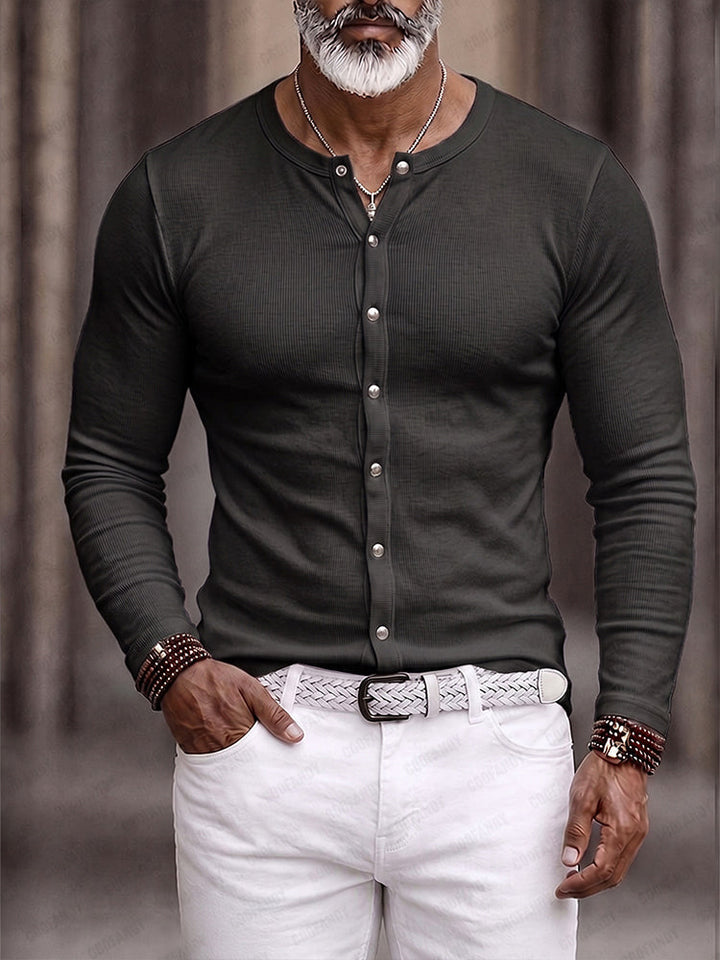 Versatile Simple Knit Button-Up Shirt