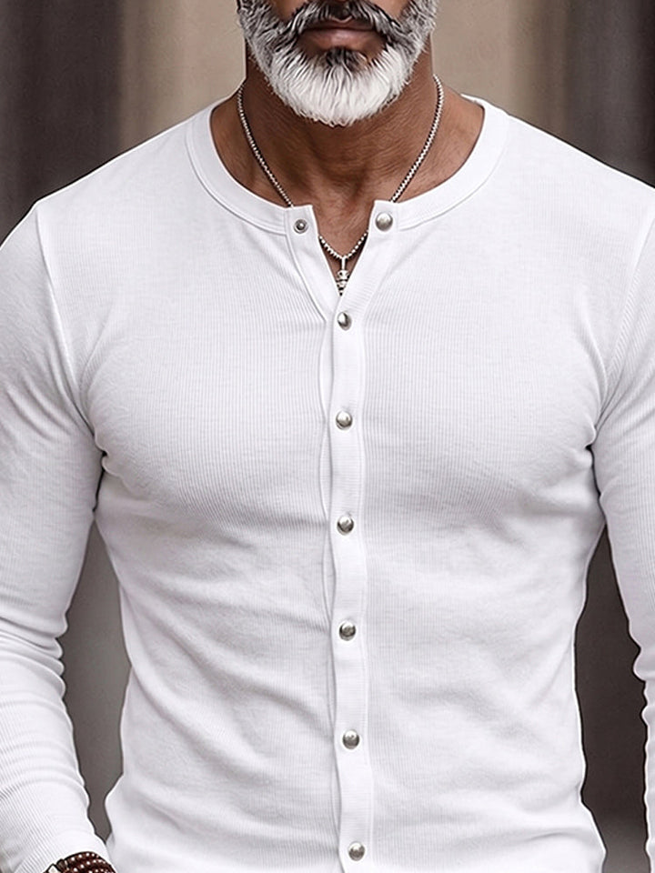 Versatile Simple Knit Button-Up Shirt