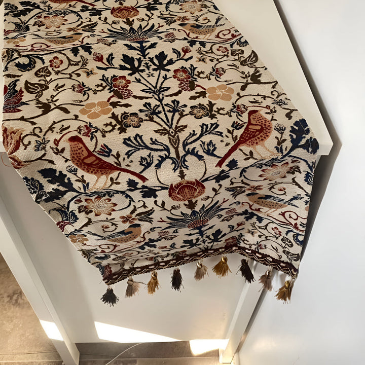 Vintage Floral &amp; Bird Jacquard Table Runner
