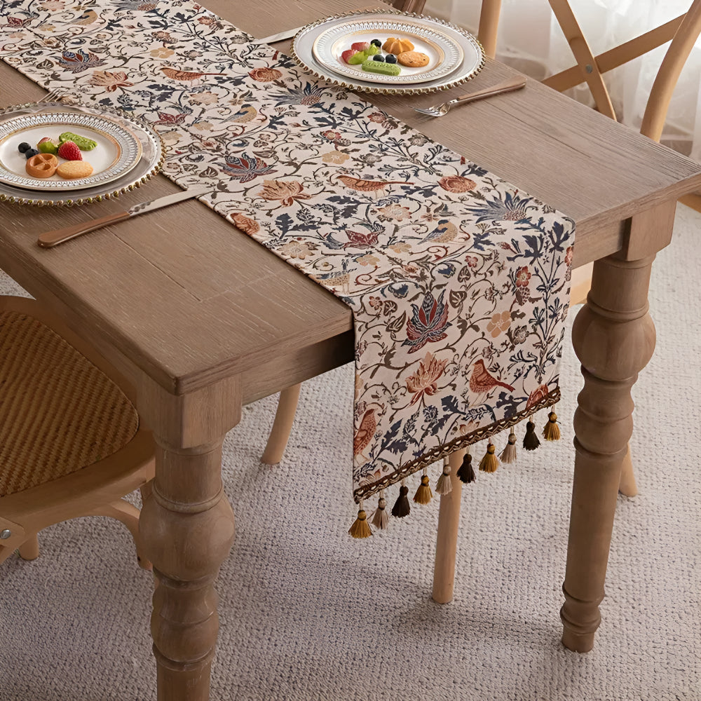 Vintage Floral &amp; Bird Jacquard Table Runner