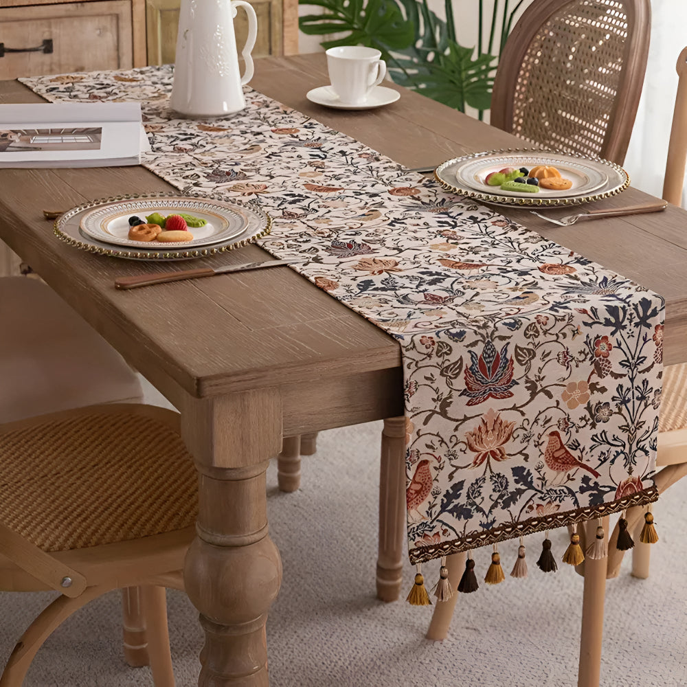 Vintage Floral &amp; Bird Jacquard Table Runner