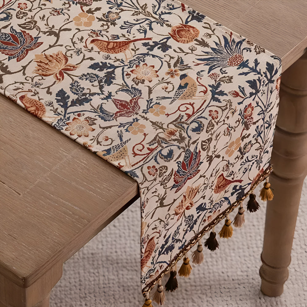 Vintage Floral &amp; Bird Jacquard Table Runner