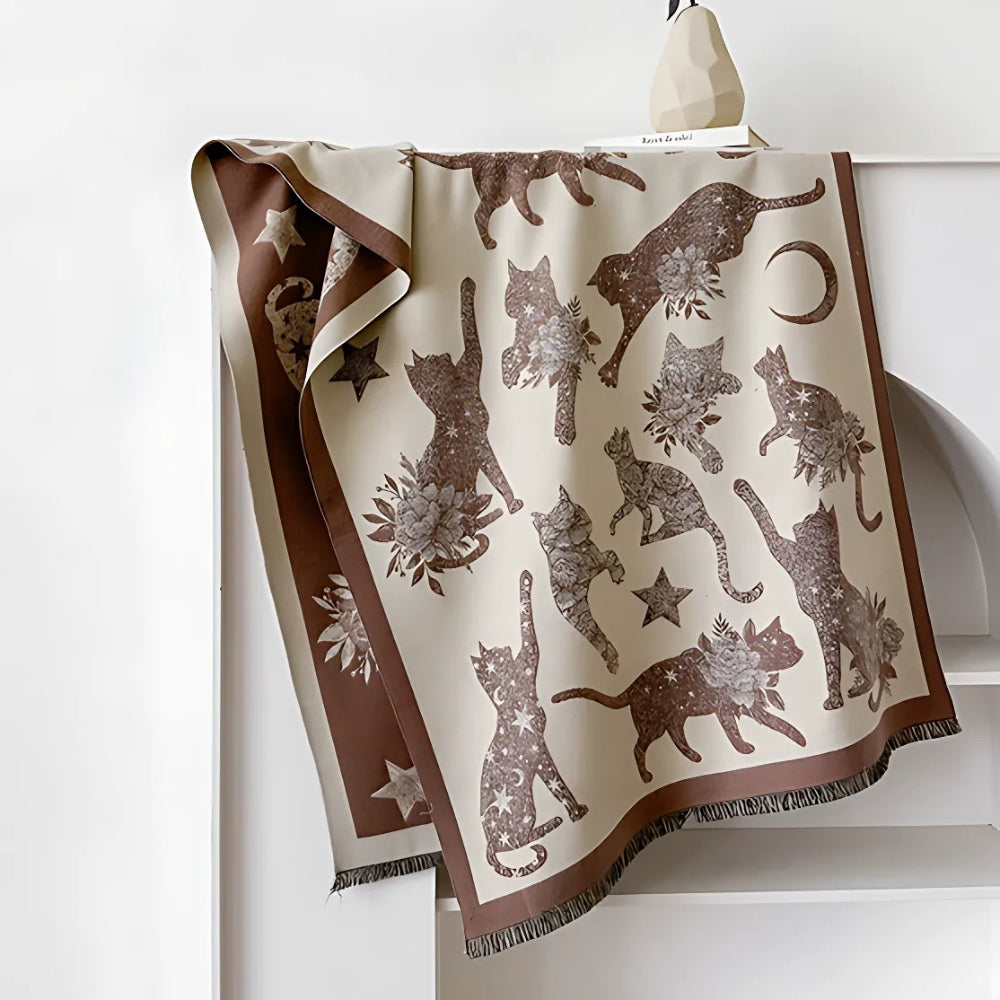 Vintage-Inspired Cat Print Scarf