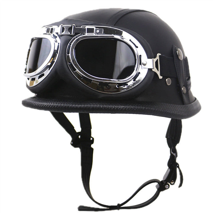 Vintage Leather Biker Helmet with Goggles