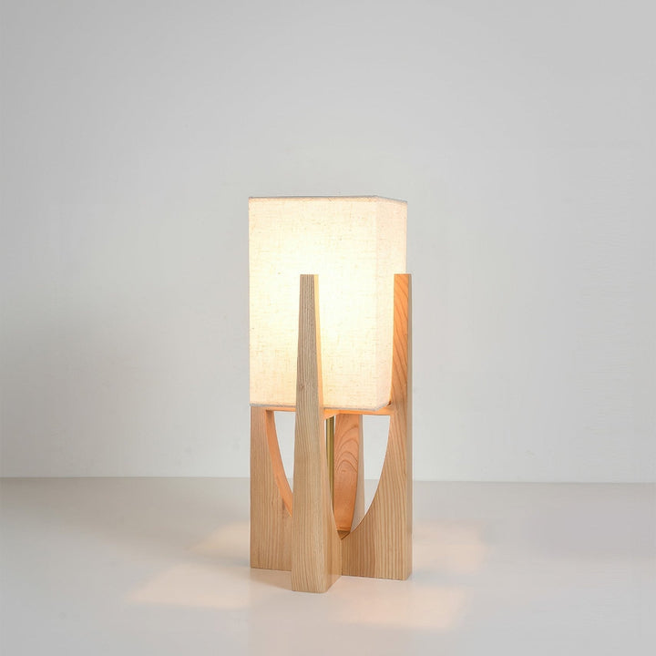 Wabi-Sabi Floor Lamp with Fabric Shade and Wooden Base for Living Room