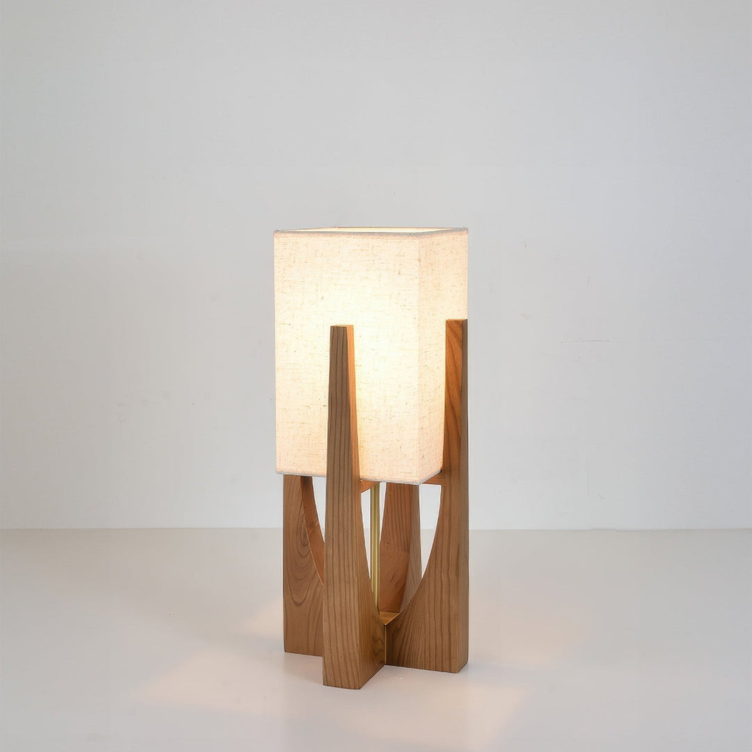 Wabi-Sabi Floor Lamp with Fabric Shade and Wooden Base for Living Room