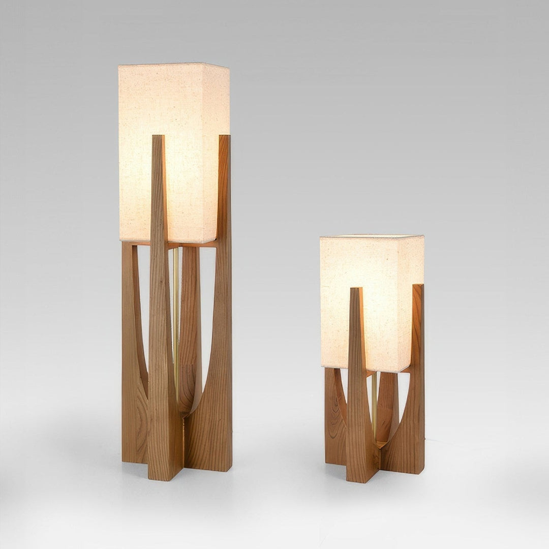Wabi-Sabi Floor Lamp with Fabric Shade and Wooden Base for Living Room