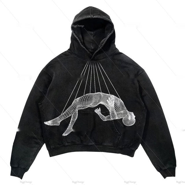 Warm Relaxed Cropped Pullover Hoodie - Polyester Streetwear