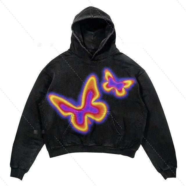 Warm Relaxed Cropped Pullover Hoodie - Polyester Streetwear