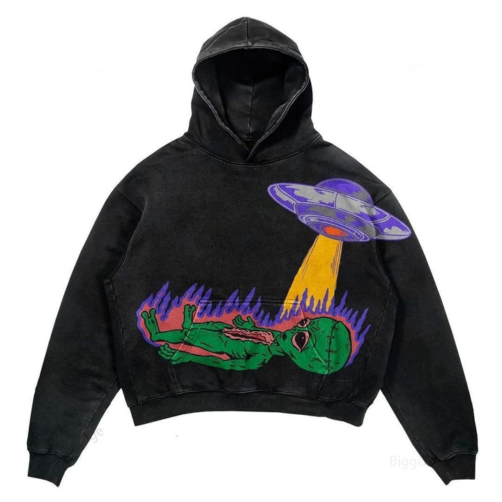 Warm Relaxed Cropped Pullover Hoodie - Polyester Streetwear