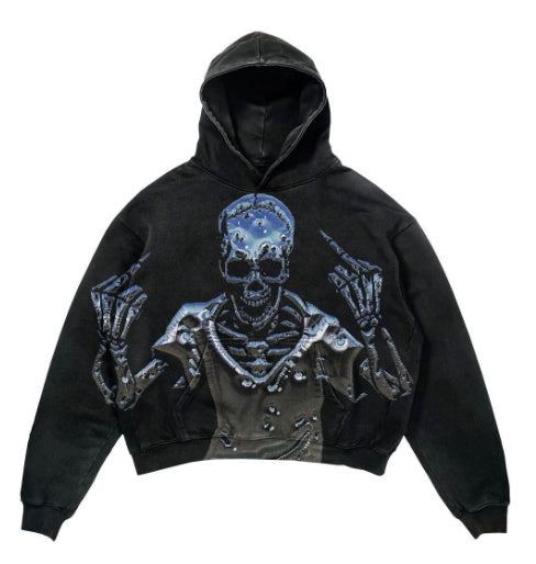Warm Relaxed Cropped Pullover Hoodie - Polyester Streetwear