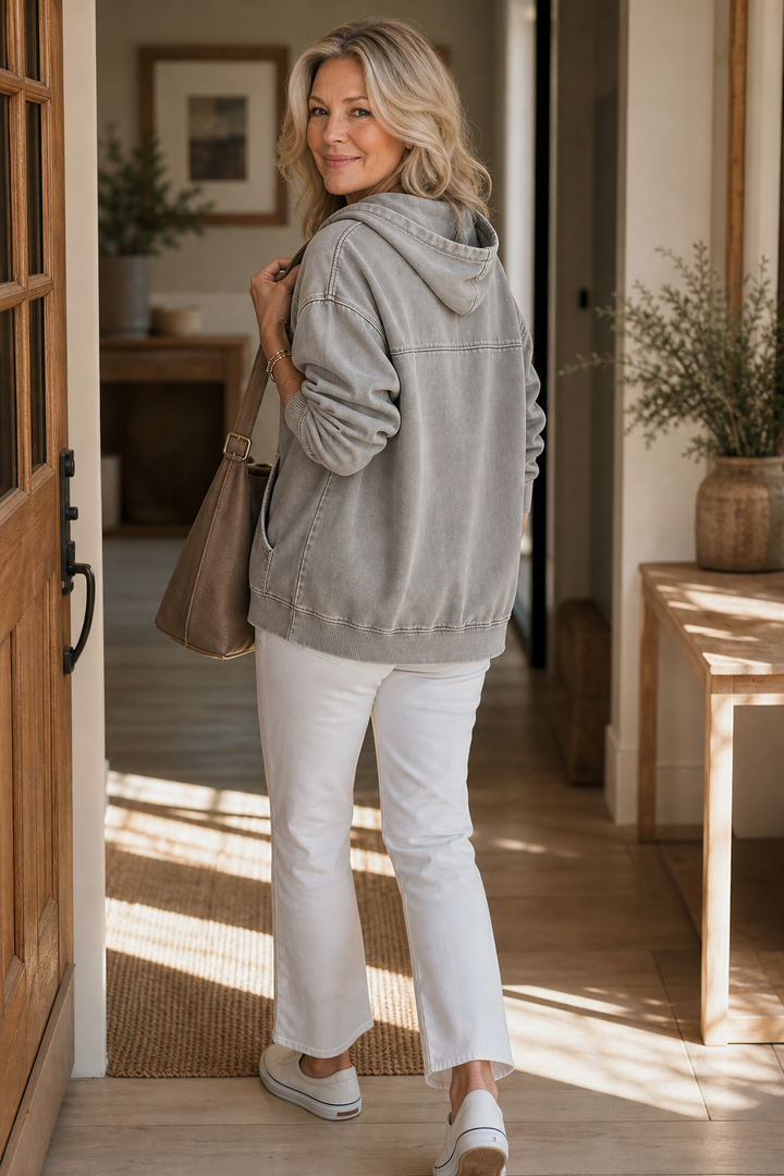Washed Relaxed Zip-Up Hoodie