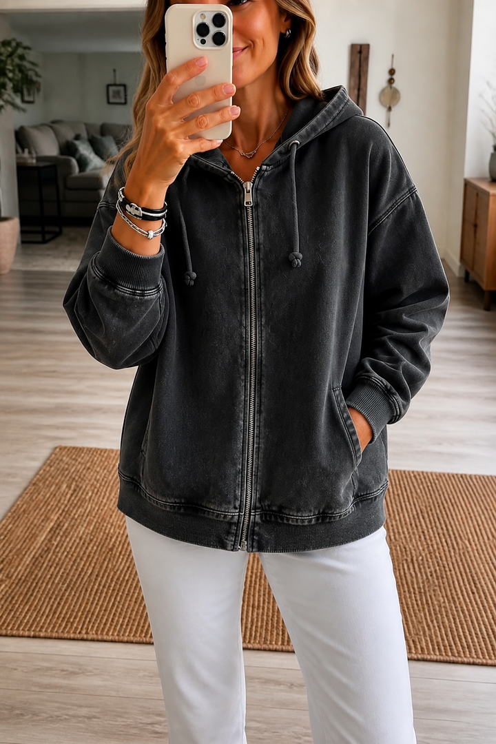 Washed Relaxed Zip-Up Hoodie