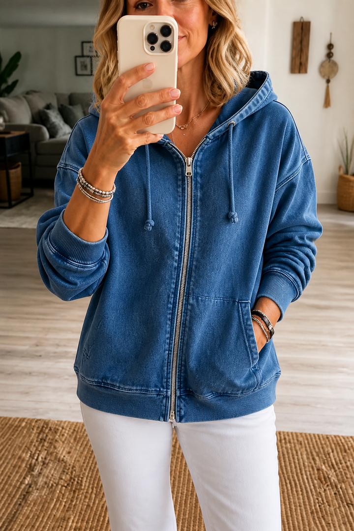 Washed Relaxed Zip-Up Hoodie