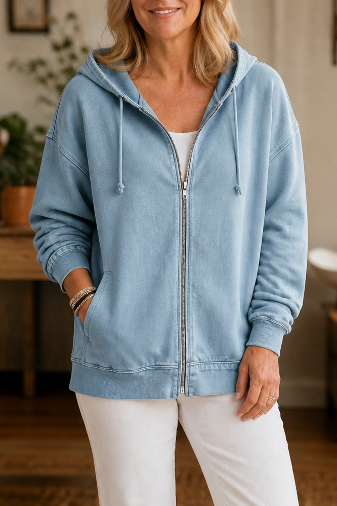Washed Relaxed Zip-Up Hoodie