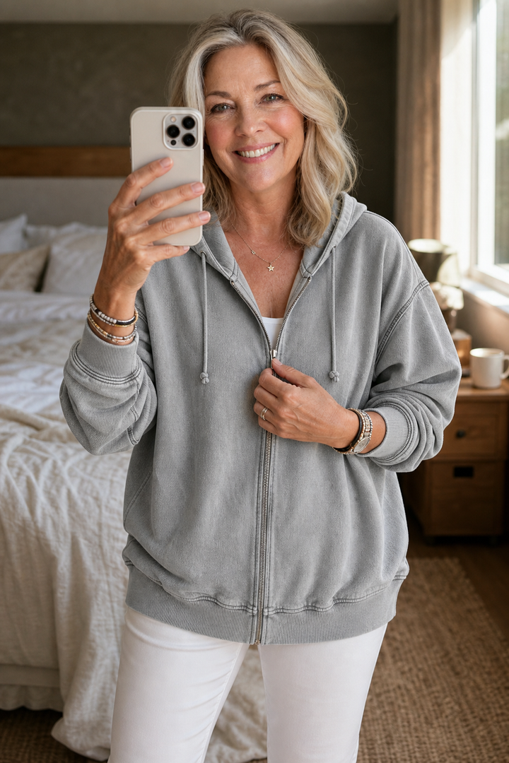 Washed Relaxed Zip-Up Hoodie