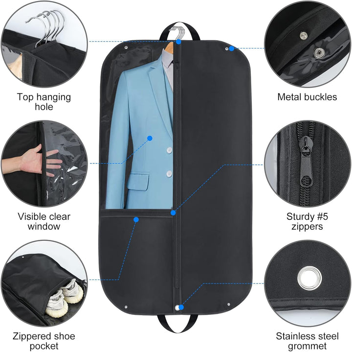 Waterproof Oxford Garment Bag – Suit Cover with Gusset &amp; Pockets (2-Pack)