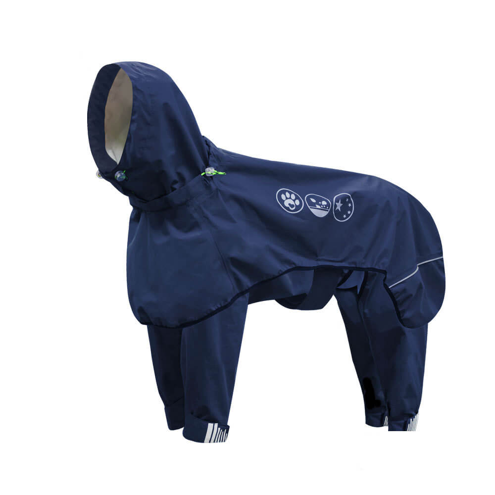 Waterproof Raincoat for Dogs with Four Legs and Reflective Pattern Hood