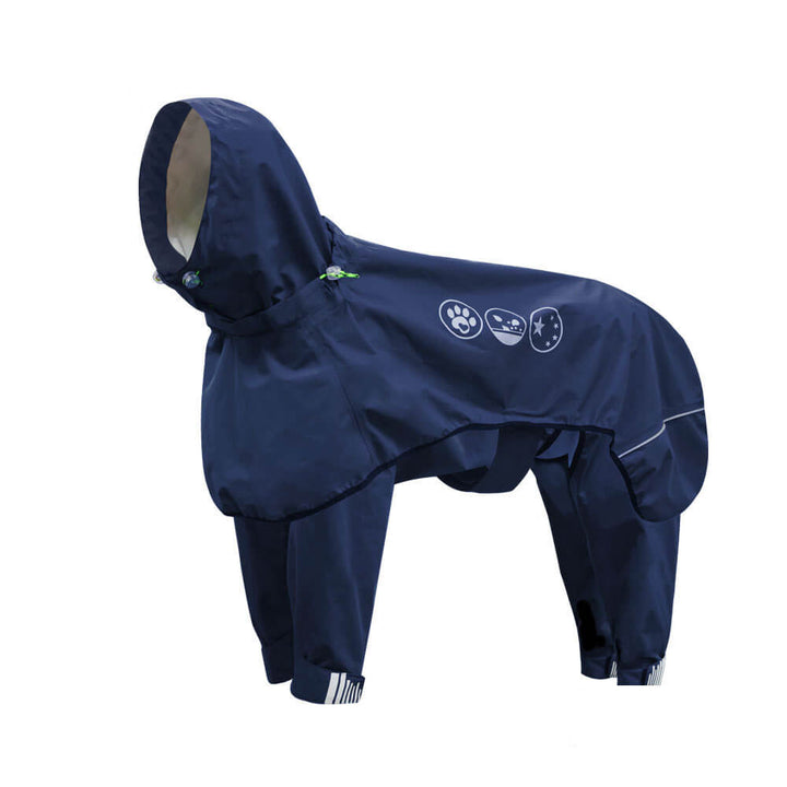Waterproof Raincoat for Dogs with Four Legs and Reflective Pattern Hood