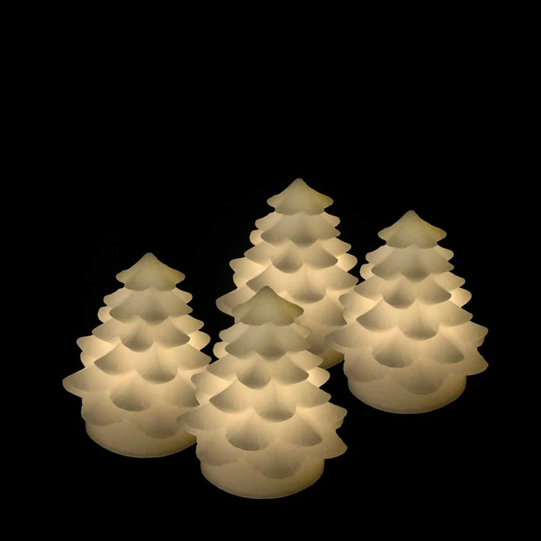 White Christmas Tree LED Wax Candles - 7 cm - Pack of 4