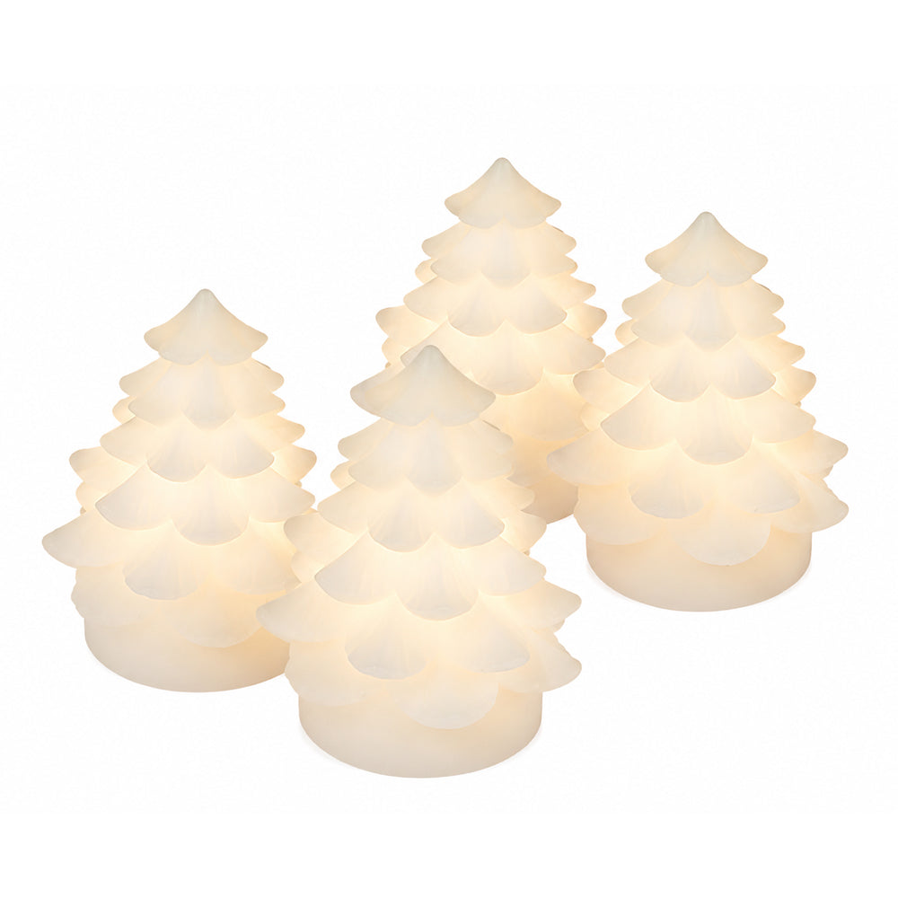 White Christmas Tree LED Wax Candles - 7 cm - Pack of 4