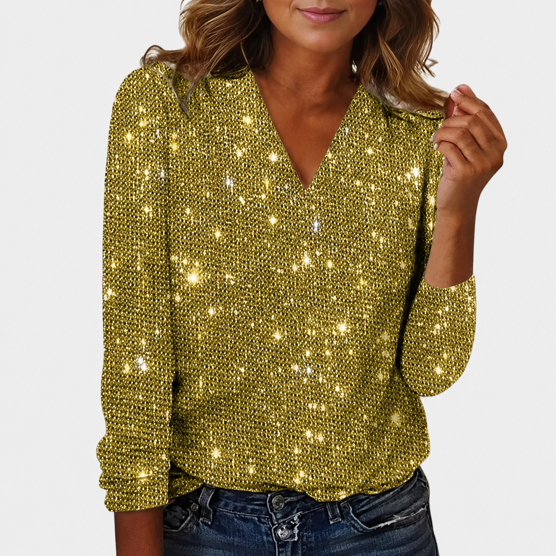 Women's Glitter V-Neck Long Sleeve Top - Image 1