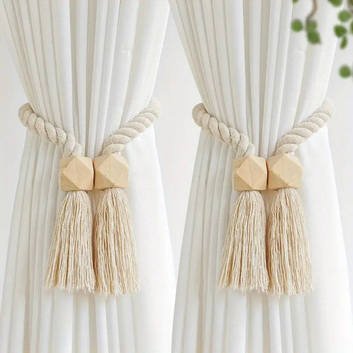 Wooden Bead Tassel Curtain Tie Back | 2Pcs Set