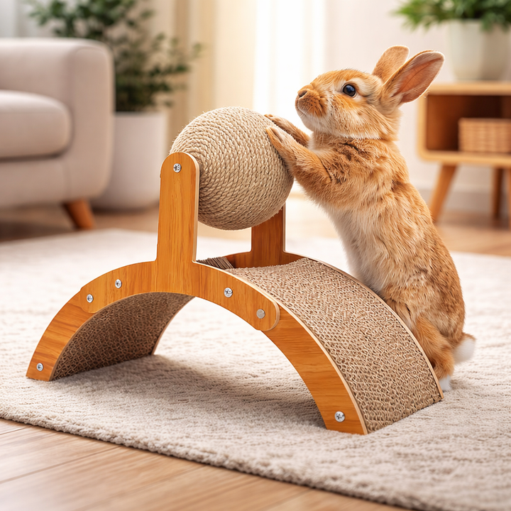 Wooden Bridge Rabbit Scratching Toy with Sisal Play Ball