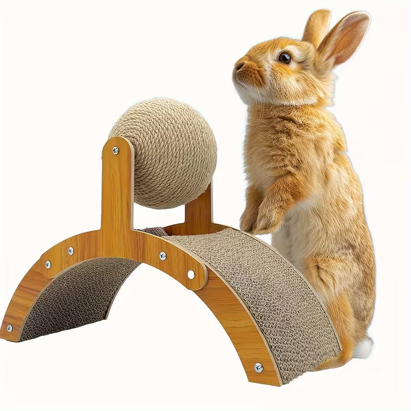 Wooden Bridge Rabbit Scratching Toy with Sisal Play Ball
