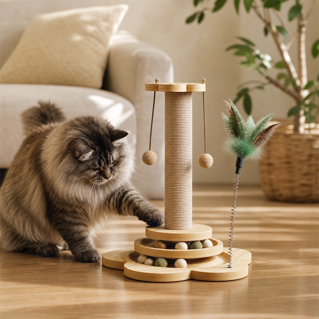 Wooden Cat Toy with Balls