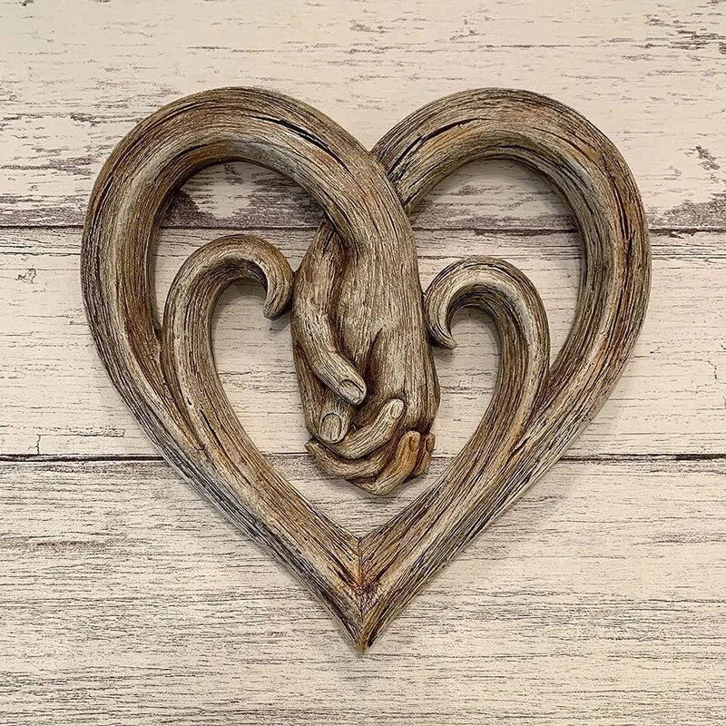 Wooden Heart Wall Decor – Holding Hands Wall Art, Romantic Wall Decoration &amp; Love Gift