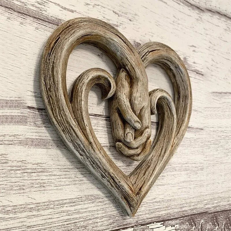 Wooden Heart Wall Decor – Holding Hands Wall Art, Romantic Wall Decoration &amp; Love Gift