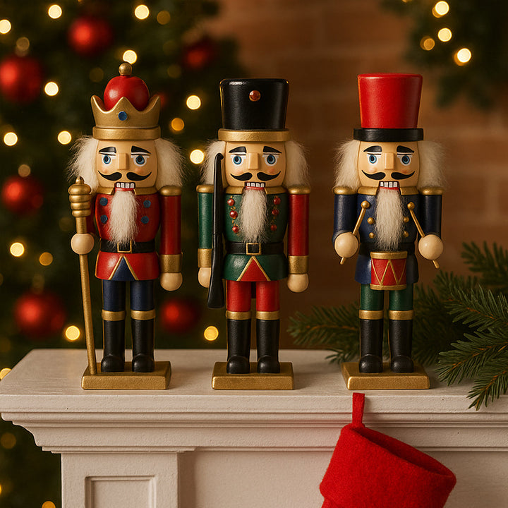 Wooden Nutcracker Figurines - 15 cm, Set of 3