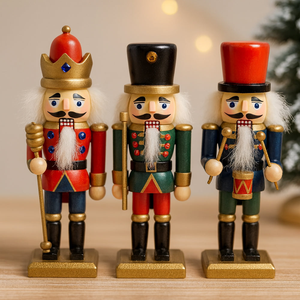 Wooden Nutcracker Figurines - 15 cm, Set of 3