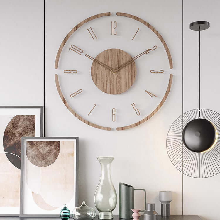 Wooden Wall Clock in Scandinavian Design, Minimalist