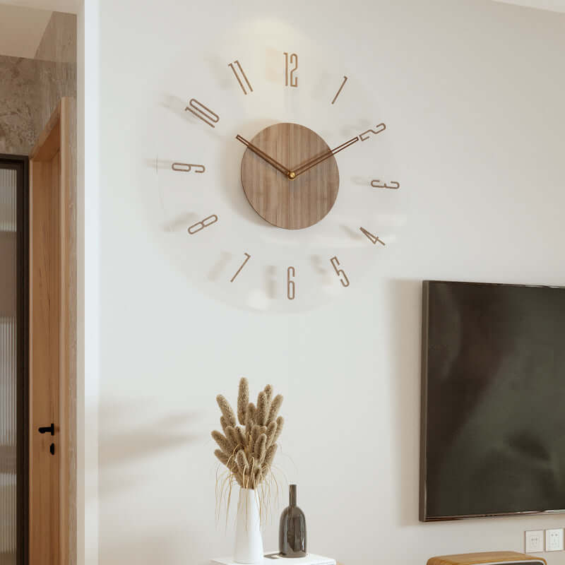 Wooden Wall Clock in Scandinavian Design, Minimalist
