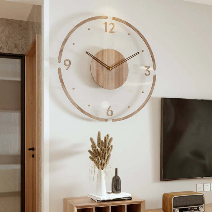 Wooden Wall Clock in Scandinavian Design, Minimalist